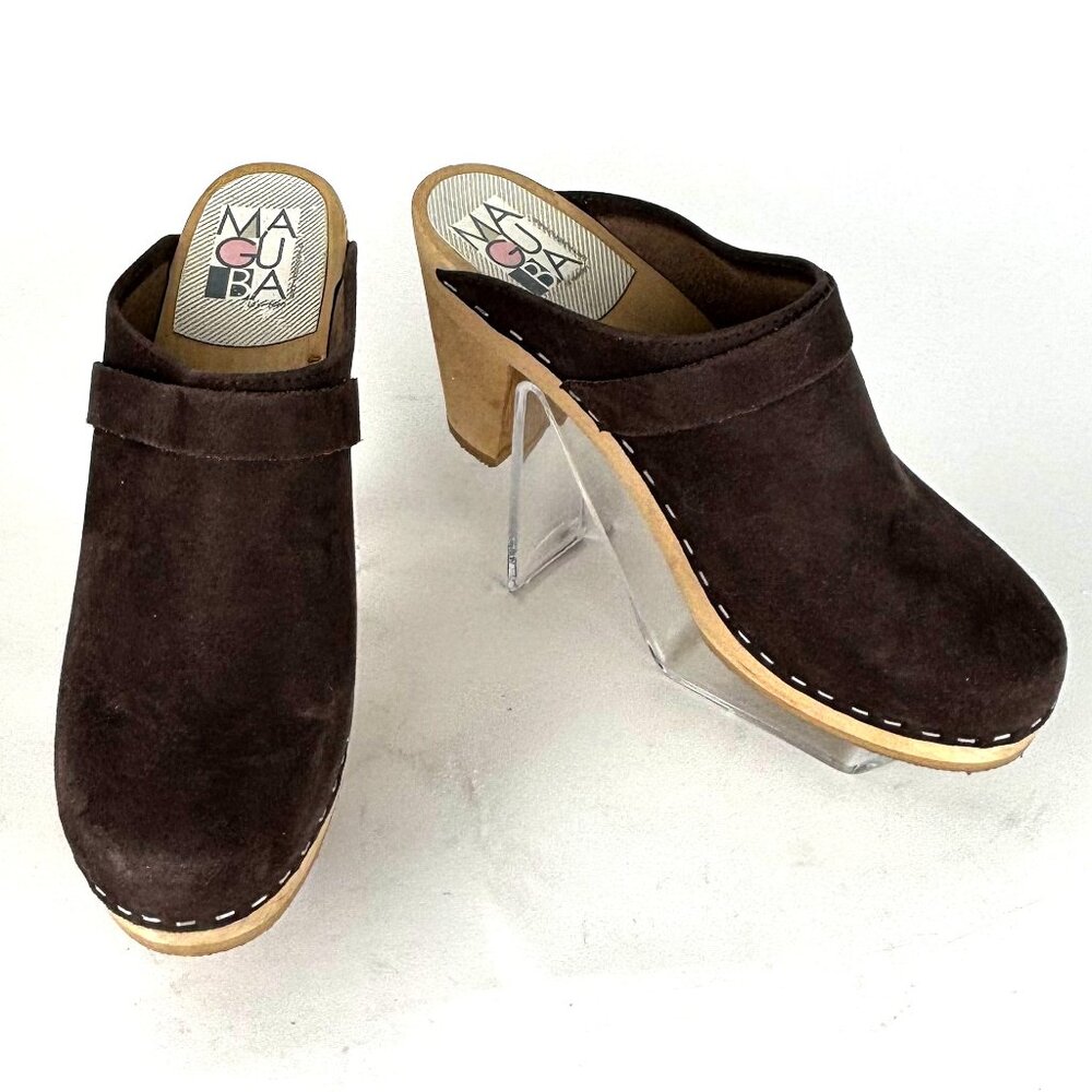 Maguba Brown Suede Clogs - Handmade Swedish Design Size 39